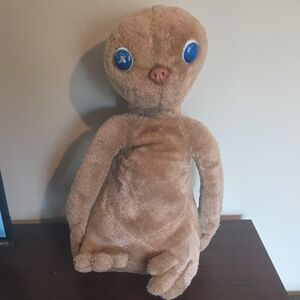 Vintage 1980's 16 Inch E T DOLL 1982 Brown Plush Toy with Blue Eyes